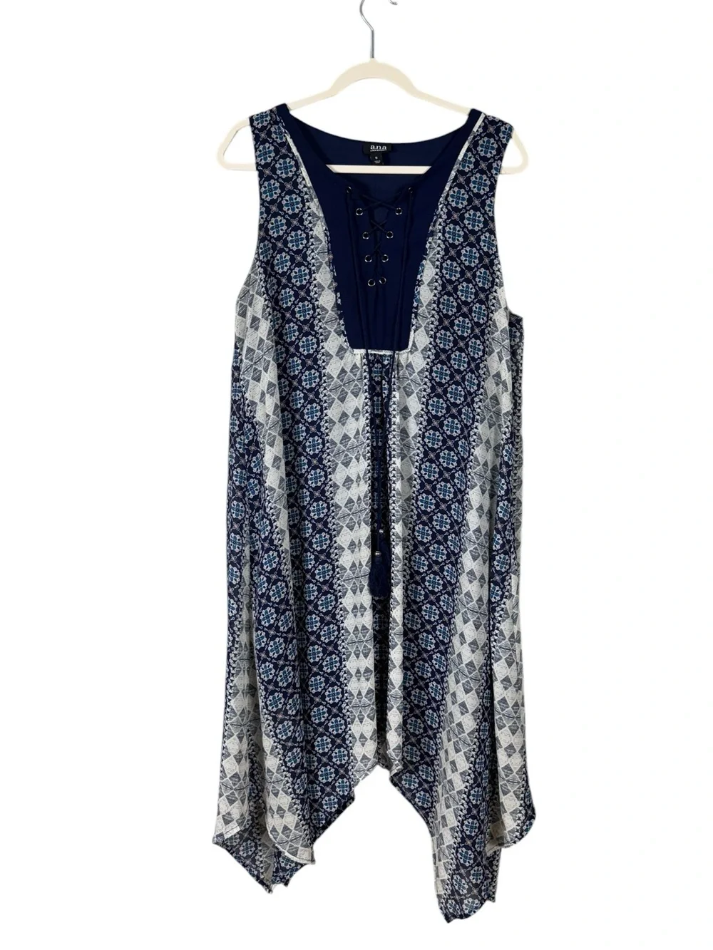 ANA Bohemian Floral Asymmetric Midi Dress 16 Coastal Romantic Cottage Peasant - Picture 2 of 7